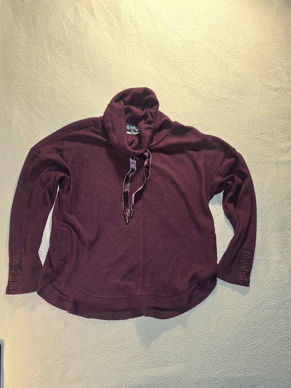 Democracy Burgundy Cowl Neck Ribbed Pullover Top Knit Sweatshirt Size Large L
